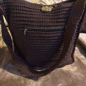 Elegant Dark Brown Knit Shoulder Bag